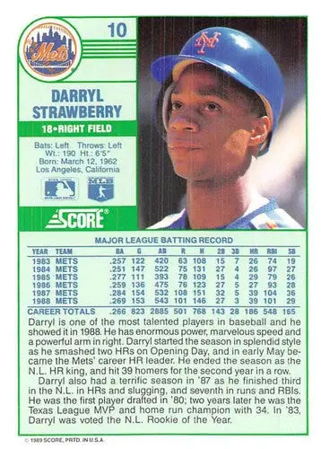1989 Score #10 Darryl Strawberry NM-MT Mets ID:80249 - Baseball Card Single