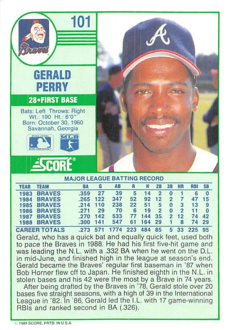 1989 Score #101 Gerald Perry NM-MT Atlanta Braves Baseball Card - Baseball Card Single
