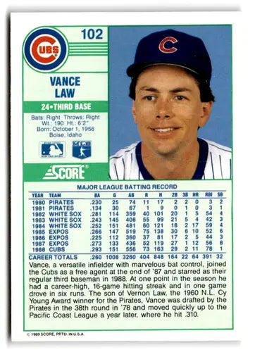 1989 Score #102 Vance Law EX/NM Cubs ID:66752 - Baseball Card Single