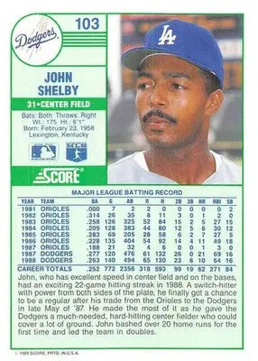 1989 Score #103 John Shelby NM-MT Dodgers ID:80241 - Baseball Card Single