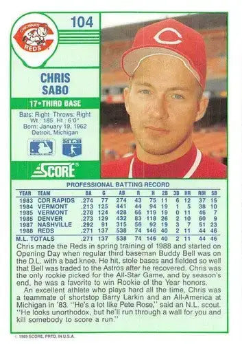 1989 Score #104 Chris Sabo NM-MT Reds ID:80511 - Baseball Card Single