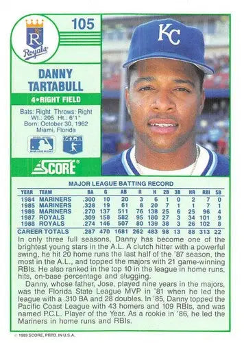 1989 Score #105 Danny Tartabull NM-MT Royals ID:80295 - Baseball Card Single
