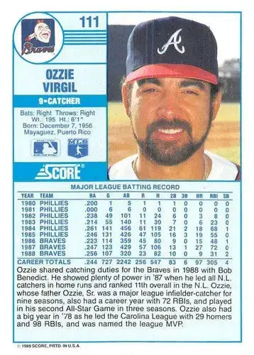 1989 Score #111 Ozzie Virgil NM-MT Braves ID:80512 - Baseball Card Single