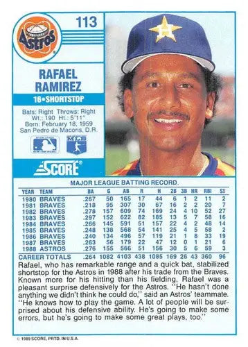 1989 Score #113 Rafael Ramirez NM-MT Astros ID:80299 - Baseball Card Single