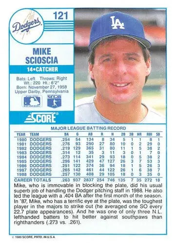 1989 Score #121 Mike Scioscia NM-MT Dodgers ID:80304 - Baseball Card Single