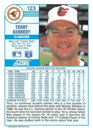 1989 Score #123 Terry Kennedy NM-MT Orioles ID:80515 - Baseball Card Single