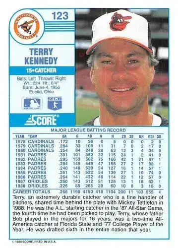 1989 Score #123 Terry Kennedy NM-MT Orioles ID:80515 - Baseball Card Single