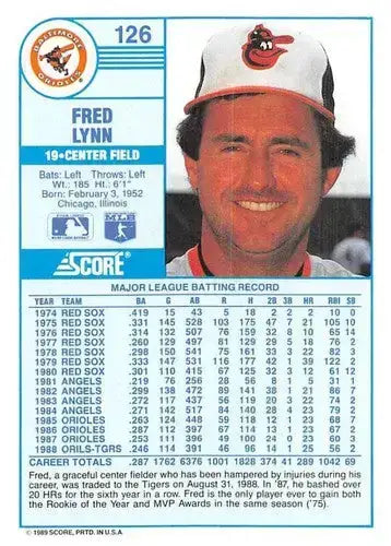 1989 Score #126 Fred Lynn NM-MT Orioles ID:80516 - Baseball Card Single