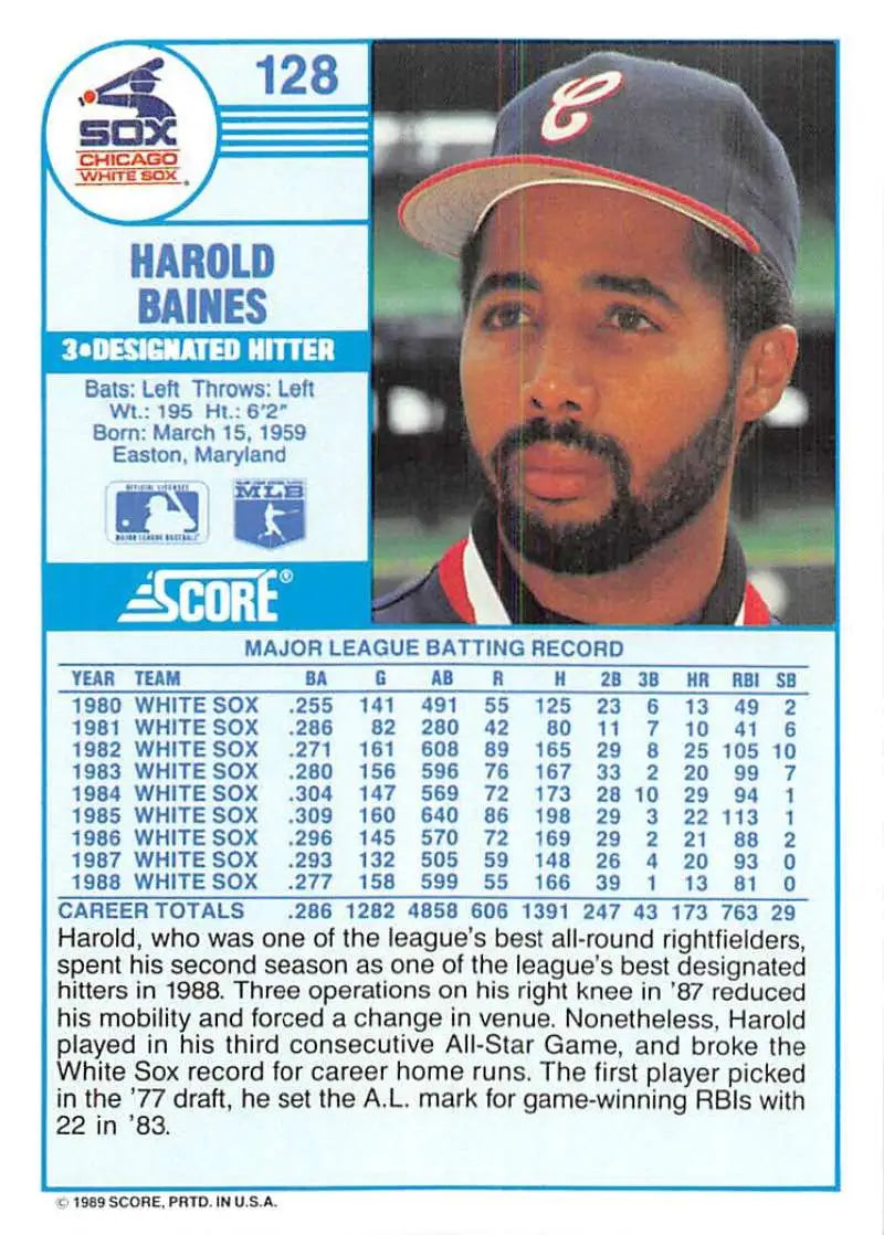 1989 Score #128 Harold Baines NM-MT Chicago White Sox Baseball Card - Baseball Card Single