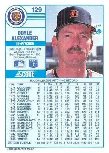 1989 Score #129 Doyle Alexander NM-MT Tigers ID:80517 - Baseball Card Single