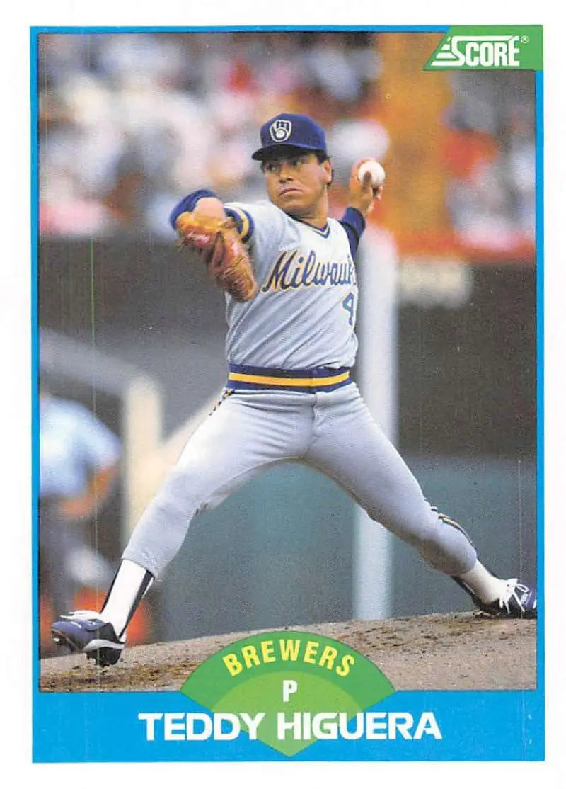 1989 Score #132 Teddy Higuera NM-MT Milwaukee Brewers Baseball Card - Baseball Card Single