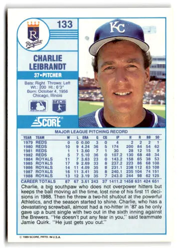 1989 Score #133 Charlie Leibrandt EX/NM Royals ID:66759
