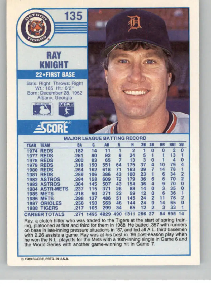 1989 Score #135 Ray Knight NM-MT Detroit Tigers Baseball Card - Baseball Card Single