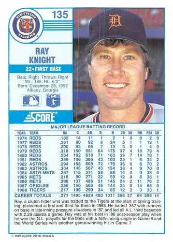 1989 Score #135b Ray Knight NM-MT Tigers COR ID:80311 - Baseball Card Single