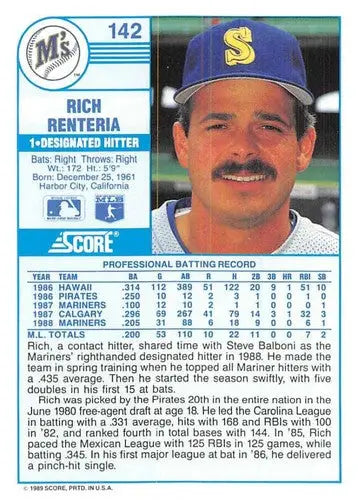 1989 Score #142 Rich Renteria NM-MT Mariners ID:80317 - Baseball Card Single