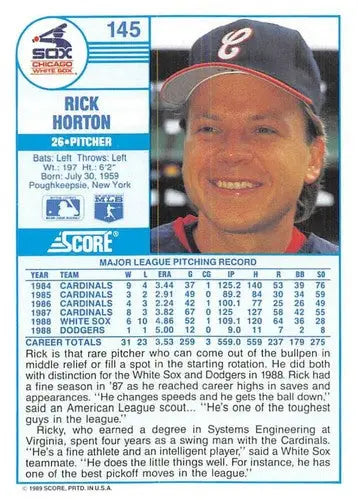 1989 Score #145 Ricky Horton NM-MT White Sox ID:80319 - Baseball Card Single