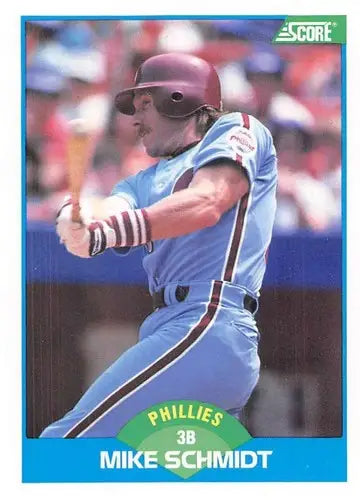 Original gloss Mike Schmidt baseball card from 1989 Score #149 featuring Simply Sandoval near mint