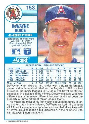 1989 Score #153 De Wayne Buice NM-MT Angels ID:80325 - Baseball Card Single