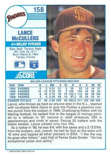1989 Score #158 Lance McCullers NM-MT Padres ID:80328 - Baseball Card Single