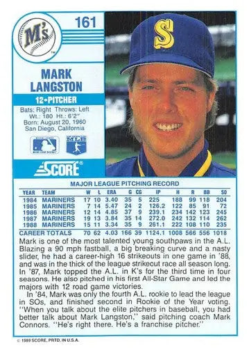 1989 Score #161 Mark Langston NM-MT Mariners ID:80331 - Baseball Card Single