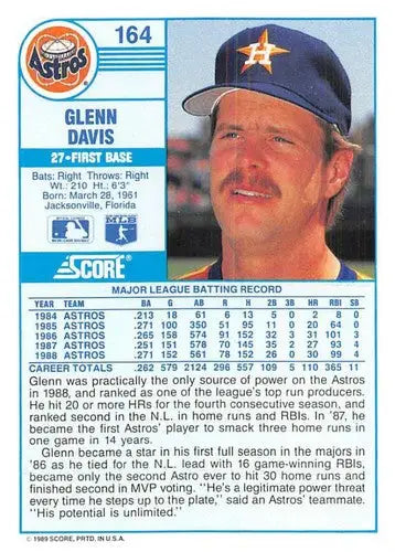 1989 Score #164 Glenn Davis NM-MT Astros ID:80333 - Baseball Card Single
