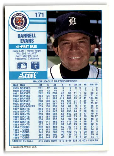 1989 Score #171 Darrell Evans EX/NM Tigers ID:66754 - Baseball Card Single