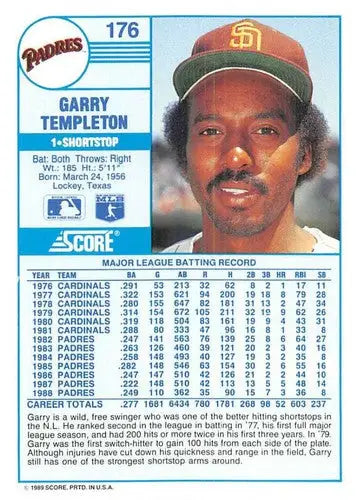 1989 Score #176 Garry Templeton NM-MT Padres ID:80340 - Baseball Card Single
