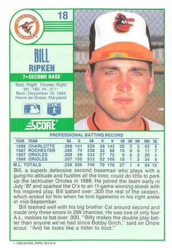 1989 Score #18 Billy Ripken NM-MT Orioles ID:80253 - Baseball Card Single