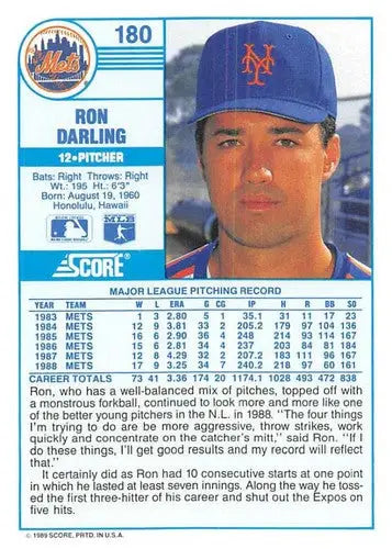 1989 Score #180 Ron Darling NM-MT Mets ID:80342 - Baseball Card Single