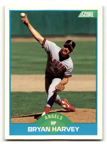 Original gloss Bryan Harvey California Angels baseball card from 1989 Score #185
