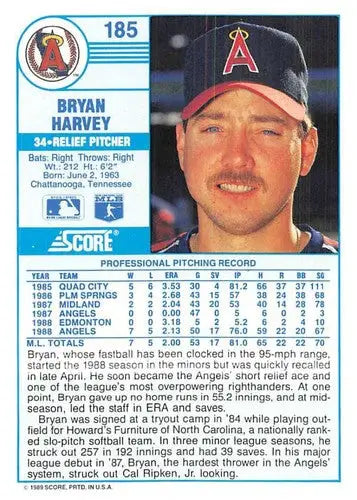 1989 Score #185 Bryan Harvey NM-MT RC Rookie Angels ID:80346 - Baseball Card Single
