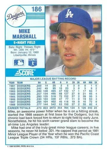 1989 Score #186 Mike Marshall NM-MT Dodgers ID:80530 - Baseball Card Single