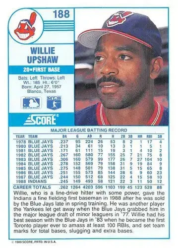 1989 Score #188 Willie Upshaw NM-MT Indians ID:80531 - Baseball Card Single