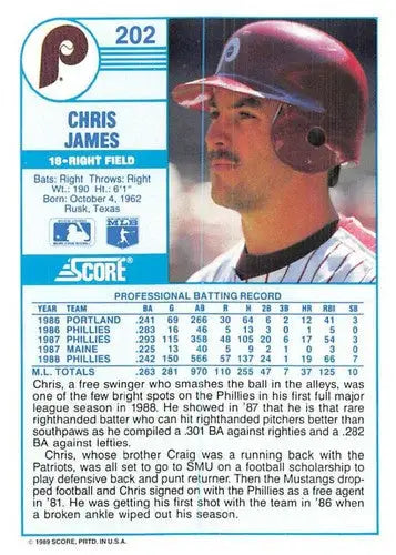 1989 Score #202 Chris James NM-MT Phillies ID:80354 - Baseball Card Single