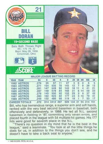 1989 Score #21 Bill Doran NM-MT Astros ID:80282 - Baseball Card Single