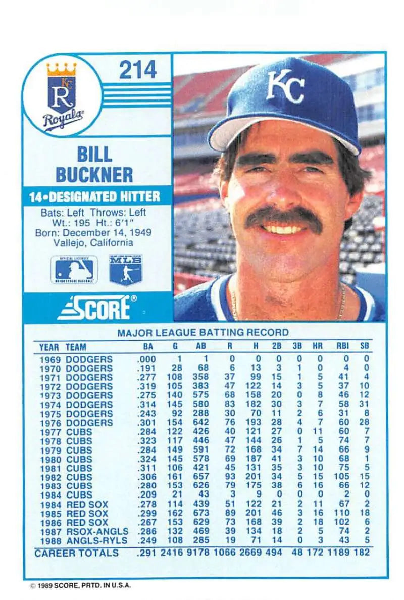 1989 Score #214 Bill Buckner NM-MT Kansas City Royals Baseball Card - Baseball Card Single