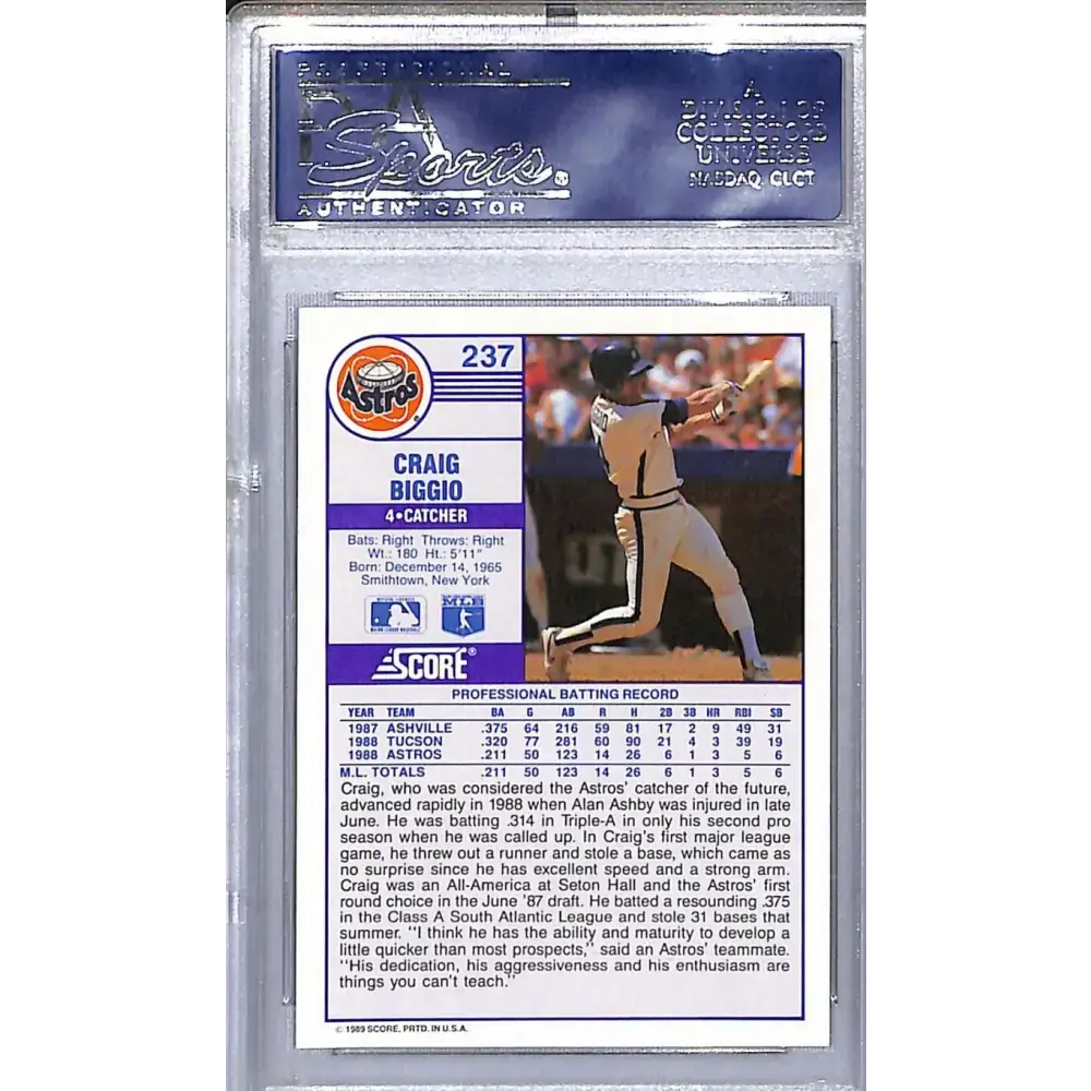 1989 Score #237 Craig Biggio PSA 10 GEM MINT Houston Astros - Baseball Card Single