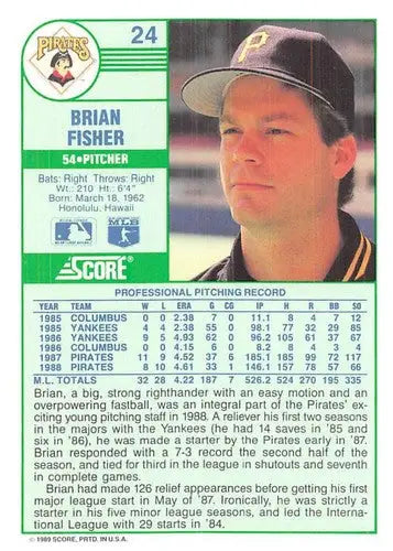 1989 Score #24 Brian Fisher NM-MT Pirates ID:80255 - Baseball Card Single