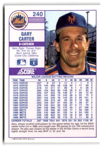 1989 Score #240 Gary Carter EX/NM Mets ID:66776 - Baseball Card Single