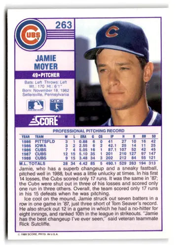 1989 Score #263 Jamie Moyer EX/NM Cubs ID:66797 - Baseball Card Single