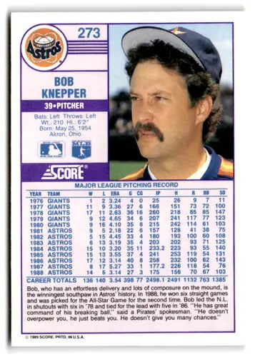 1989 Score #273 Bob Knepper EX/NM Astros ID:66766 - Baseball Card Single