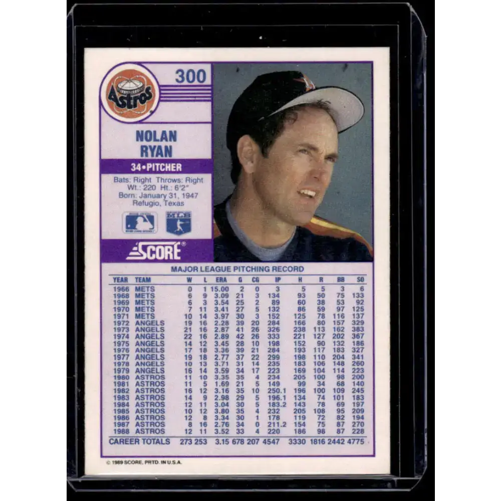 1989 Score #300 Nolan Ryan Houston Astros NM-MT Baseball Card - Baseball Card Single