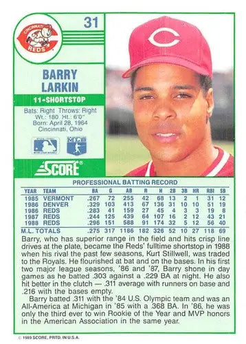 1989 Score #31 Barry Larkin NM-MT Reds ID:80202 - Baseball Card Single