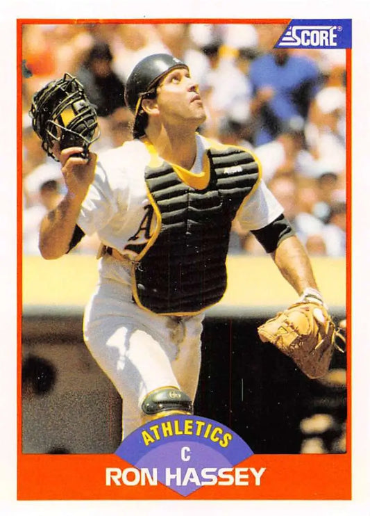 1989 Score #334 Ron Hassey NM-MT Oakland Athletics Baseball Card - Baseball Card Single