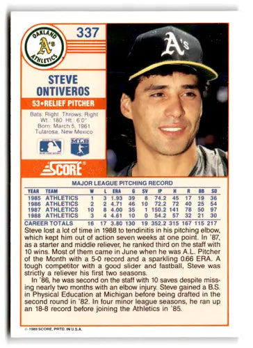 1989 Score #337 Steve Ontiveros EX/NM Athletics ID:66814 - Baseball Card Single
