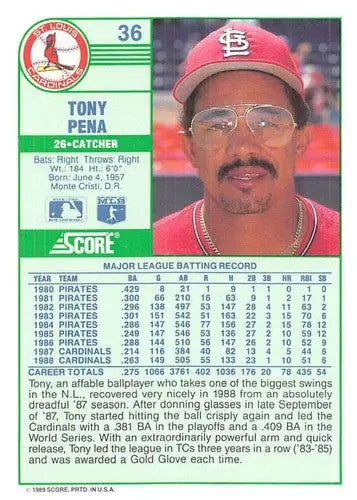 1989 Score #36 Tony Pena NM-MT Cardinals ID:80260 - Baseball Card Single