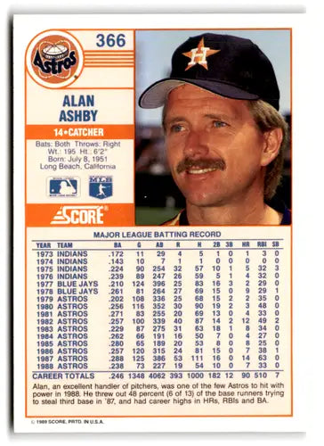 1989 Score #366 Alan Ashby EX/NM Astros ID:66813 - Baseball Card Single