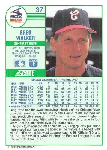 1989 Score #37 Greg Walker NM-MT White Sox ID:80215 - Baseball Card Single