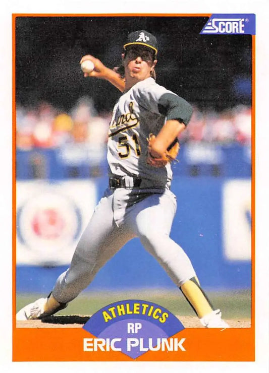 1989 Score #392 Eric Plunk NM-MT Oakland Athletics Baseball Card - Baseball Card Single