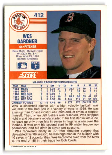 1989 Score #412 Wes Gardner EX/NM Red Sox ID:66775 - Baseball Card Single